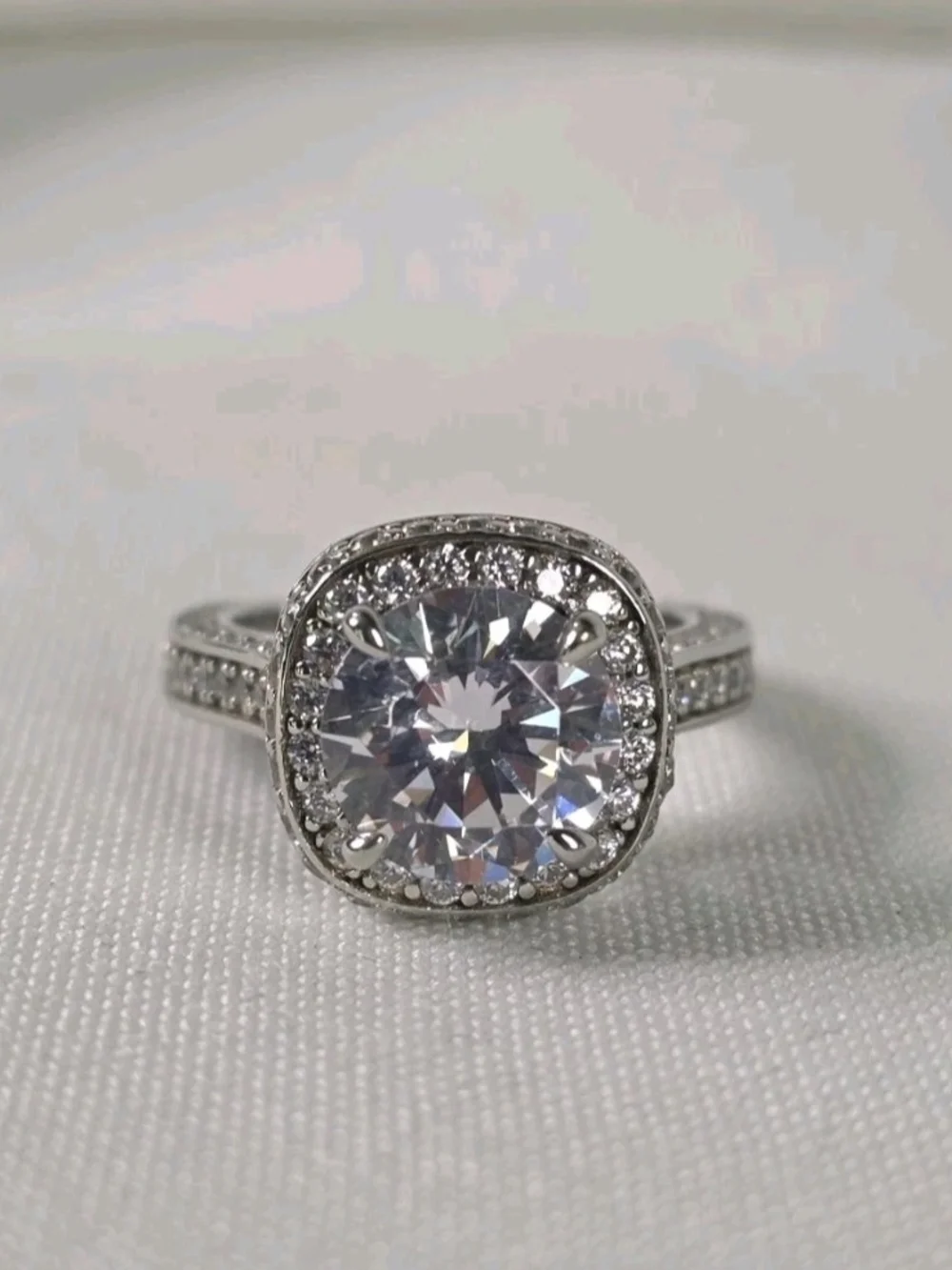 Italo Halo White Sapphire Engagement Ring 925 Sterling Silver Size 5 New in Box